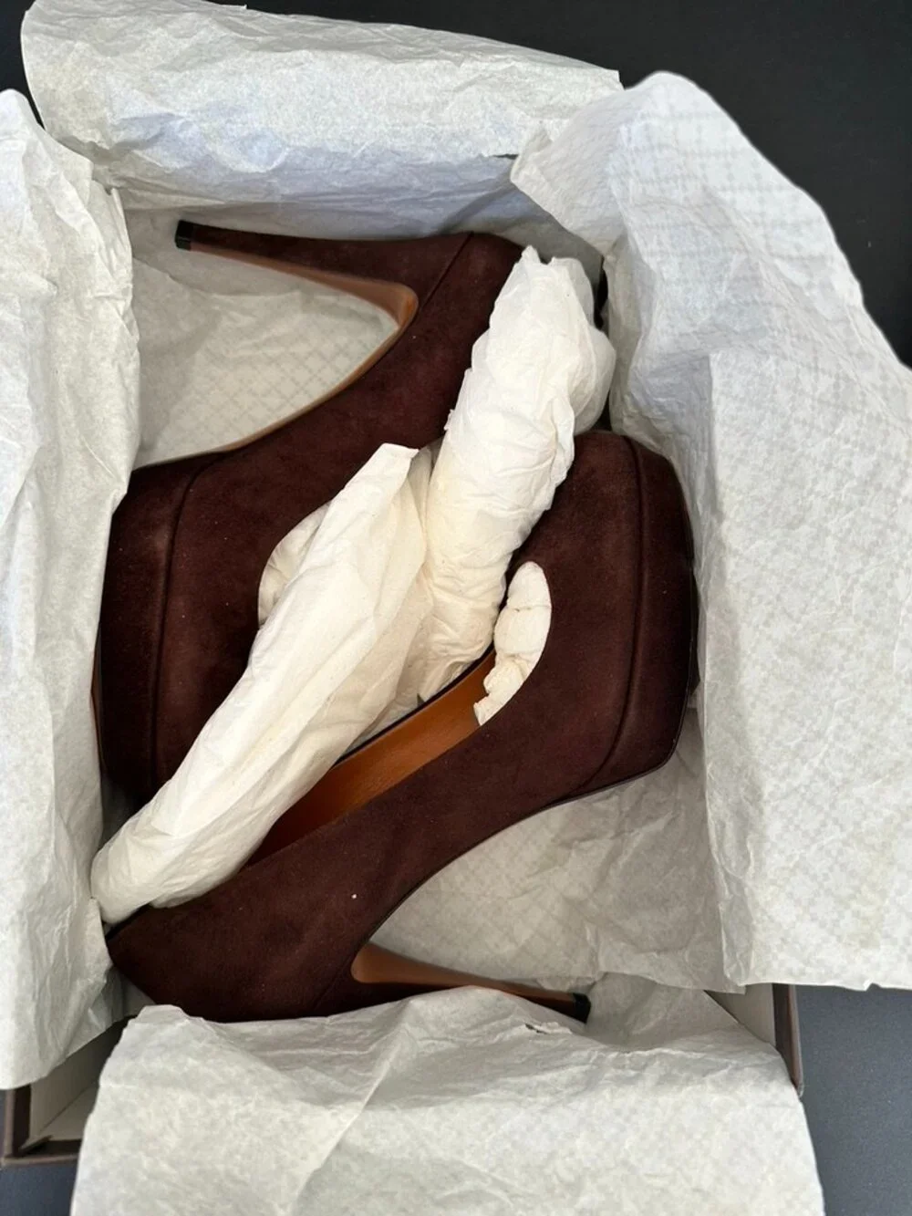 Gucci Cocoa Nappa Charlotte Platform Pumps Heels Size 38